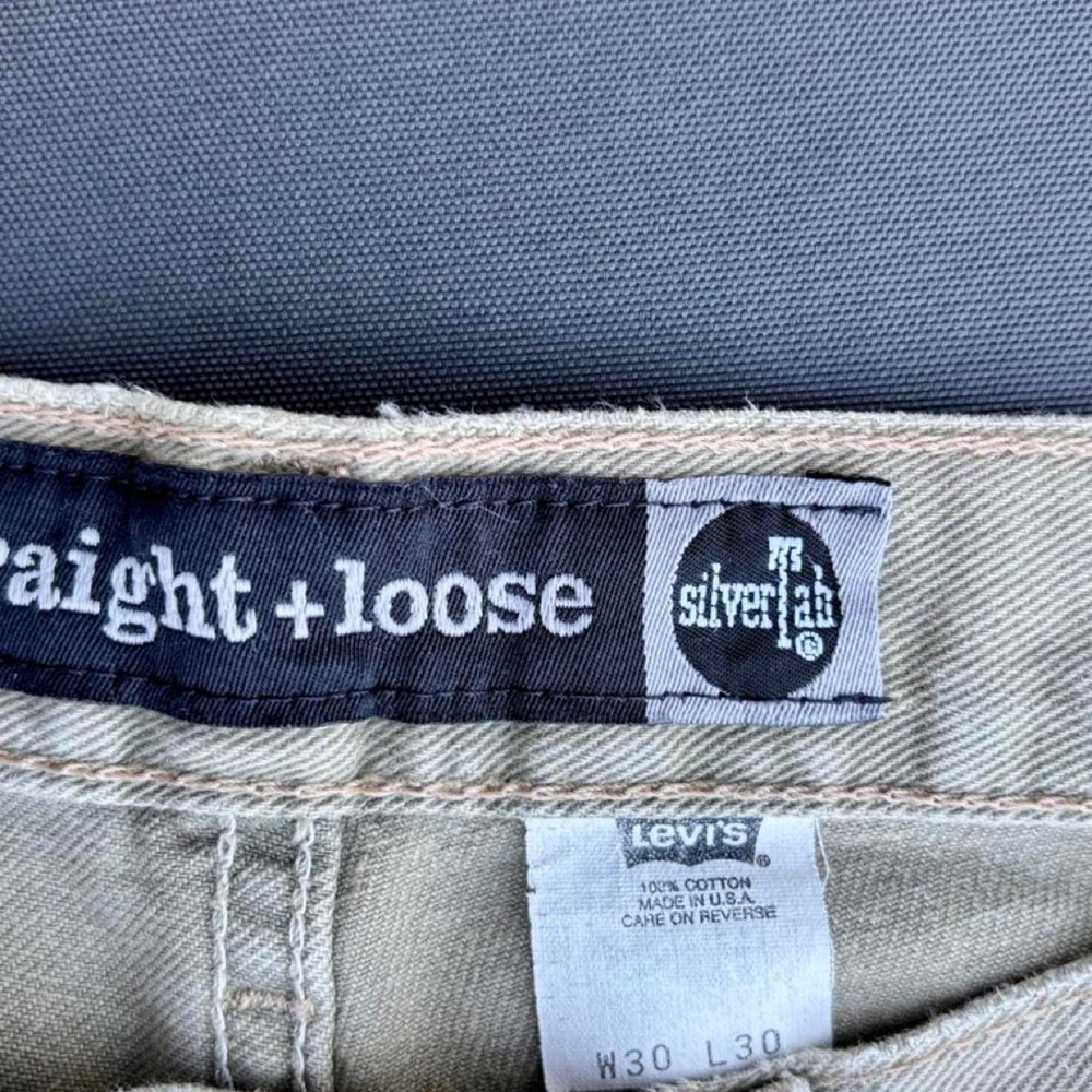 Vintage 90s Levis Silvertab Jeans Mens 30x30 Straight Loose Made in USA Khaki Ta - Picture 4 of 7